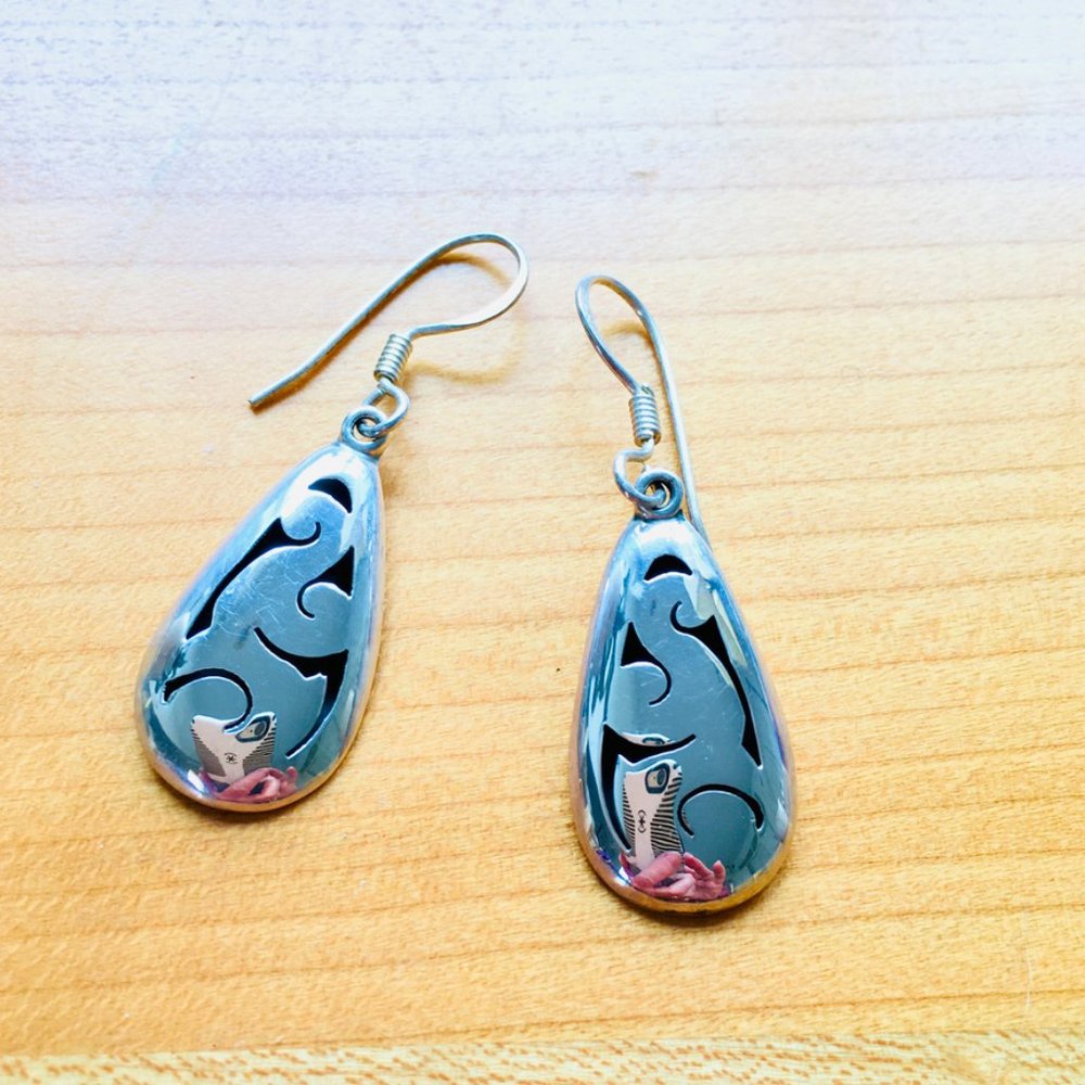 Mexican Pierced Cut-out Sterling Silver Teardrop Earrings
